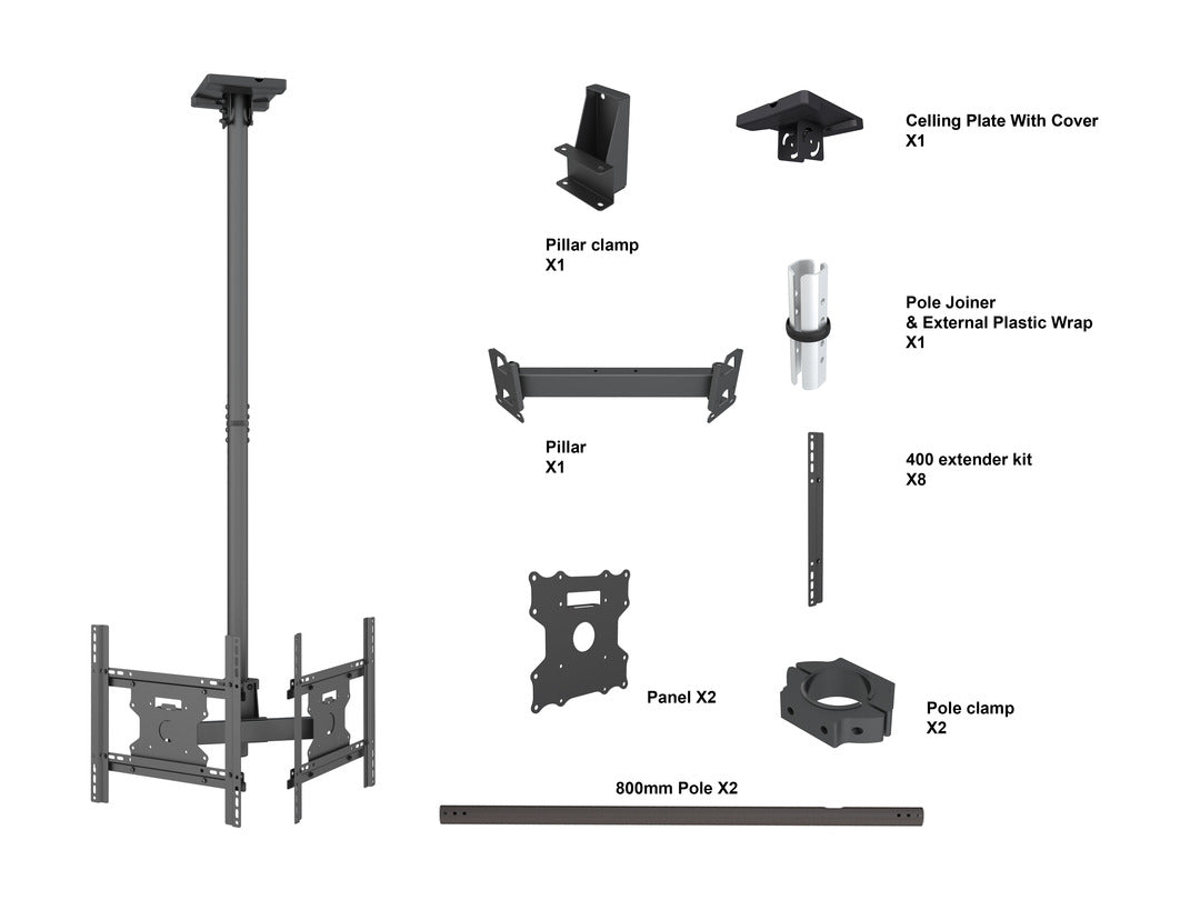 Multibrackets 32" - 49" 49BDL-4050D 0.8m Display Ceiling Mount Pro For 2 Screens Ceiling Mount Bracket Multibrackets