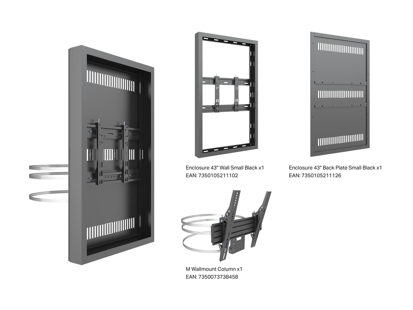 Multibrackets M Pro Series Enclosure 43" Column Medium Black Signage Display Enclosures Multibrackets
