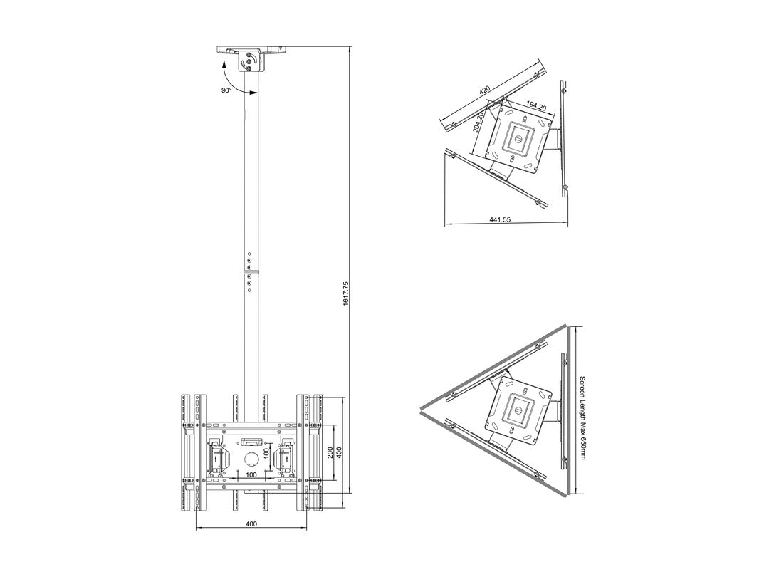 Multibrackets 32" - 49" 49BDL-4050D 0.8m Display Ceiling Mount Pro For 3 Screens Ceiling Mount Bracket Multibrackets