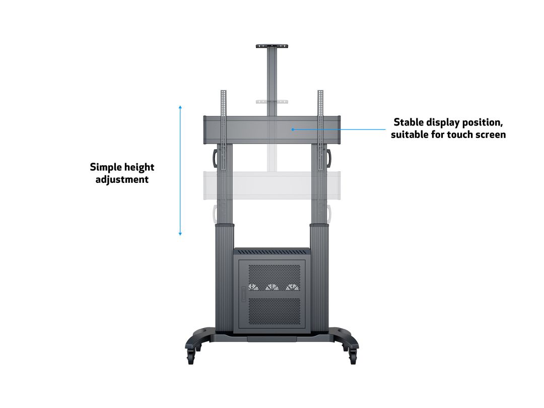 Multibrackets M Public Floorstand Dual Pillar 180 HD with AV Cabinet | For 60" - 100" Screens Mobile Trolley Multibrackets