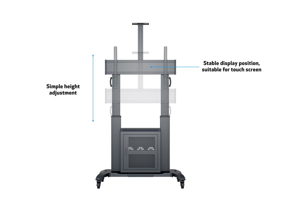 Multibrackets M Public Floorstand Dual Pillar 180 HD with AV Cabinet | For 60" - 100" Screens