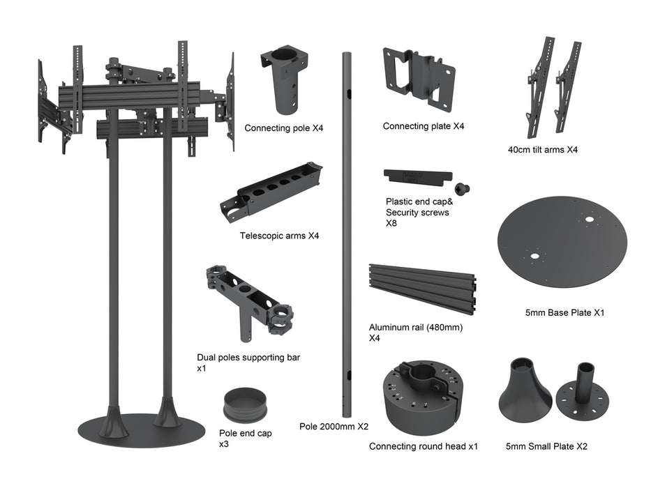 Multibrackets MBF4U M Floorstand Quad Pro - (32"-65")