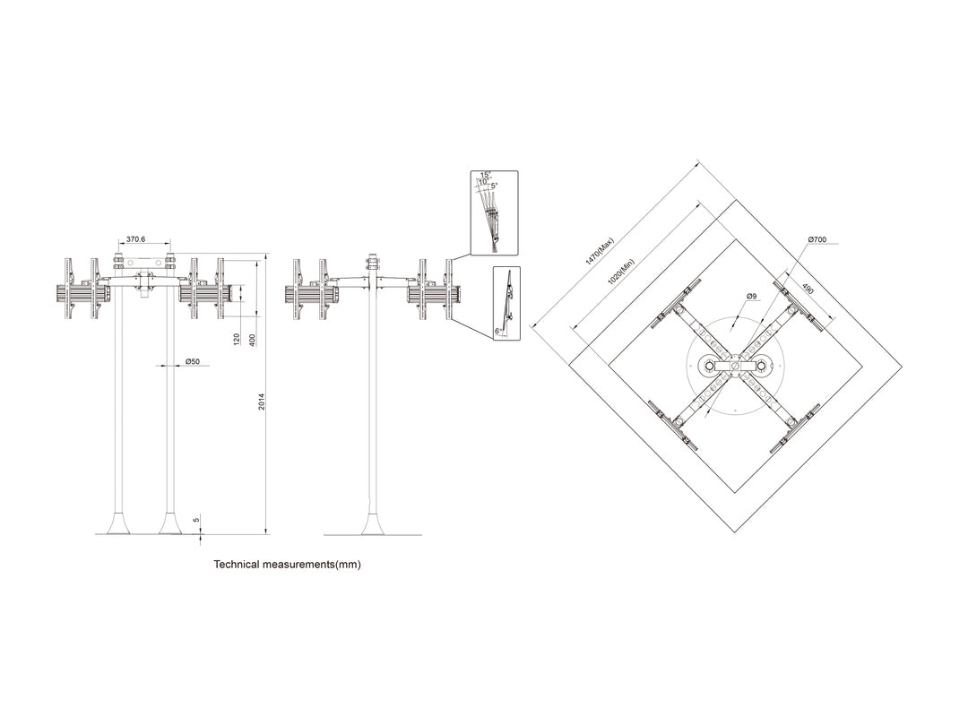 Multibrackets MBF4U M Floorstand Quad Pro - (32"-65") Floor Stand Multibrackets