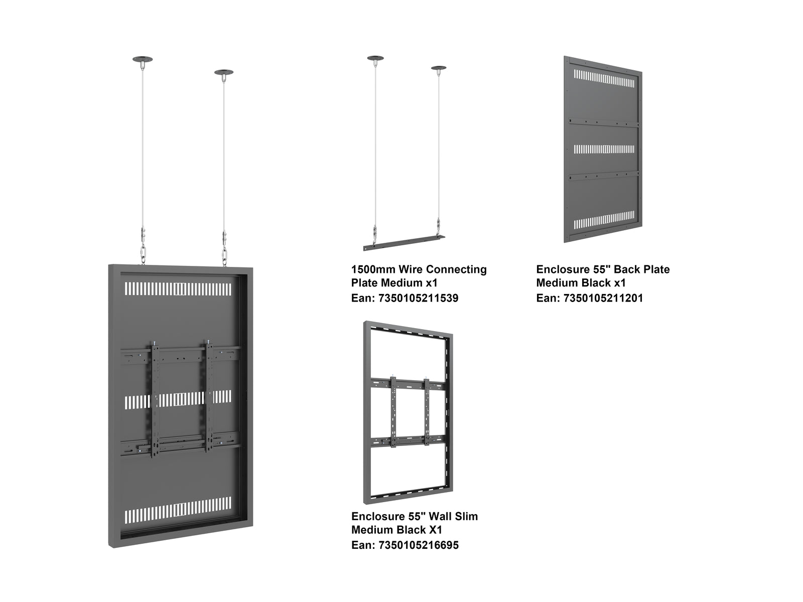 Multibrackets M Pro Series Enclosure 55" Wire Slim Medium Black Signage Display Enclosures Multibrackets