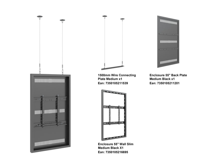 Multibrackets M Pro Series Enclosure 55" Wire Slim Medium Black Signage Display Enclosures Multibrackets