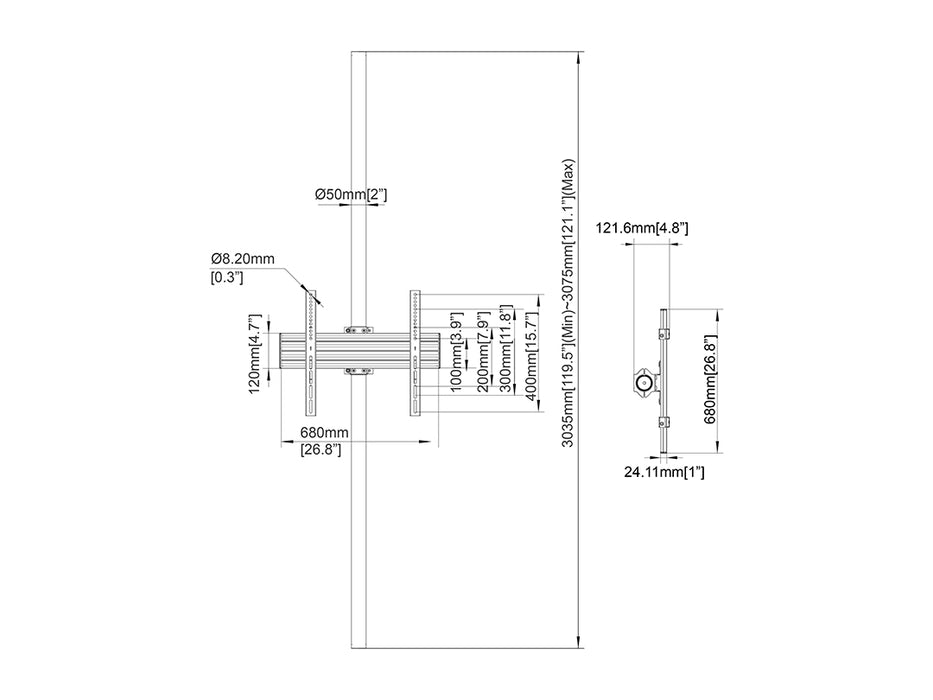 Multibrackets Pro D-Series MBFC1UD M Floor to Ceiling Mount - Up to 32"-65" Screen