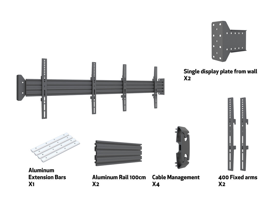 Multibrackets Fixed 32"-75" Pro Series Wall-to-Wall Display Mount For 2 Screens Wall Mount Bracket Multibrackets