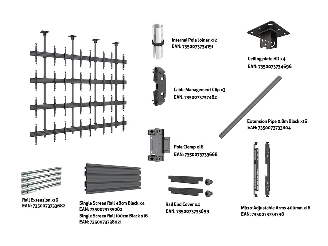 Multibrackets MBC4X4U Adjustable Display Ceiling Mount Pro Ceiling Mount Bracket Multibrackets