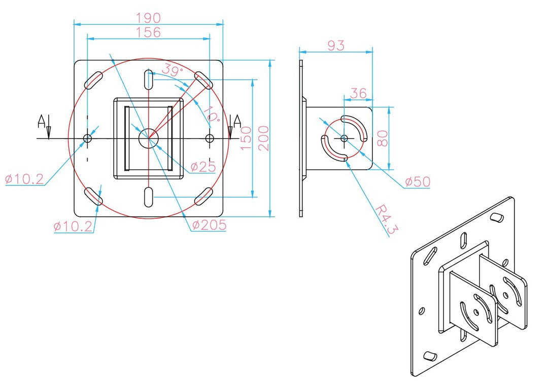 Multibrackets MBC4X4U Adjustable Display Ceiling Mount Pro Ceiling Mount Bracket Multibrackets