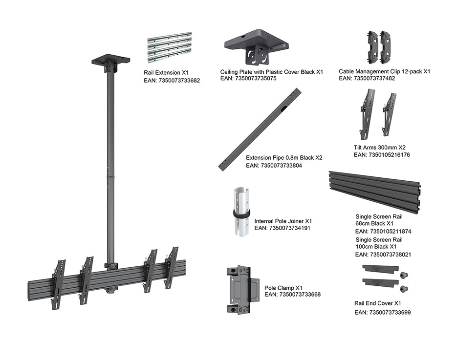 Multibrackets MBC2X1U Display Ceiling Mount Pro Ceiling Mount Bracket Multibrackets