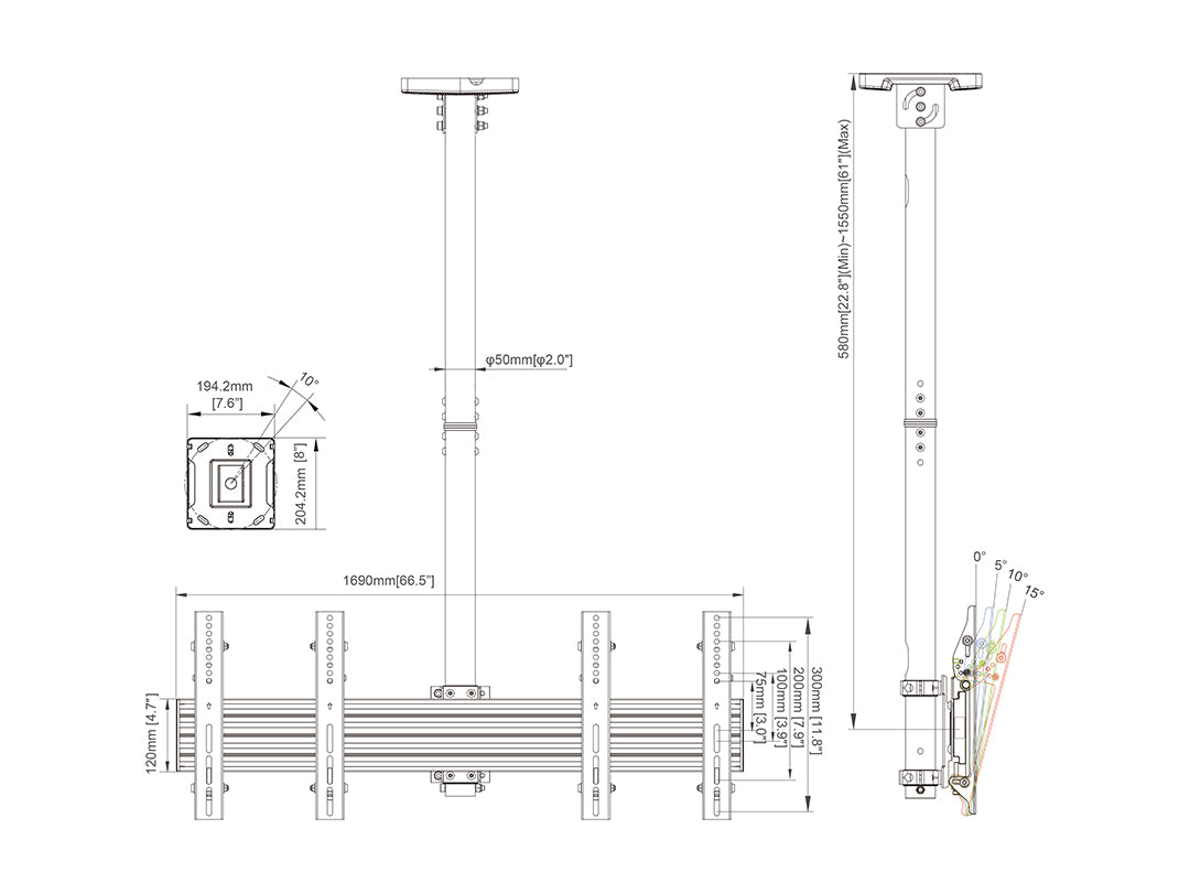 Multibrackets MBC2X1U Display Ceiling Mount Pro Ceiling Mount Bracket Multibrackets