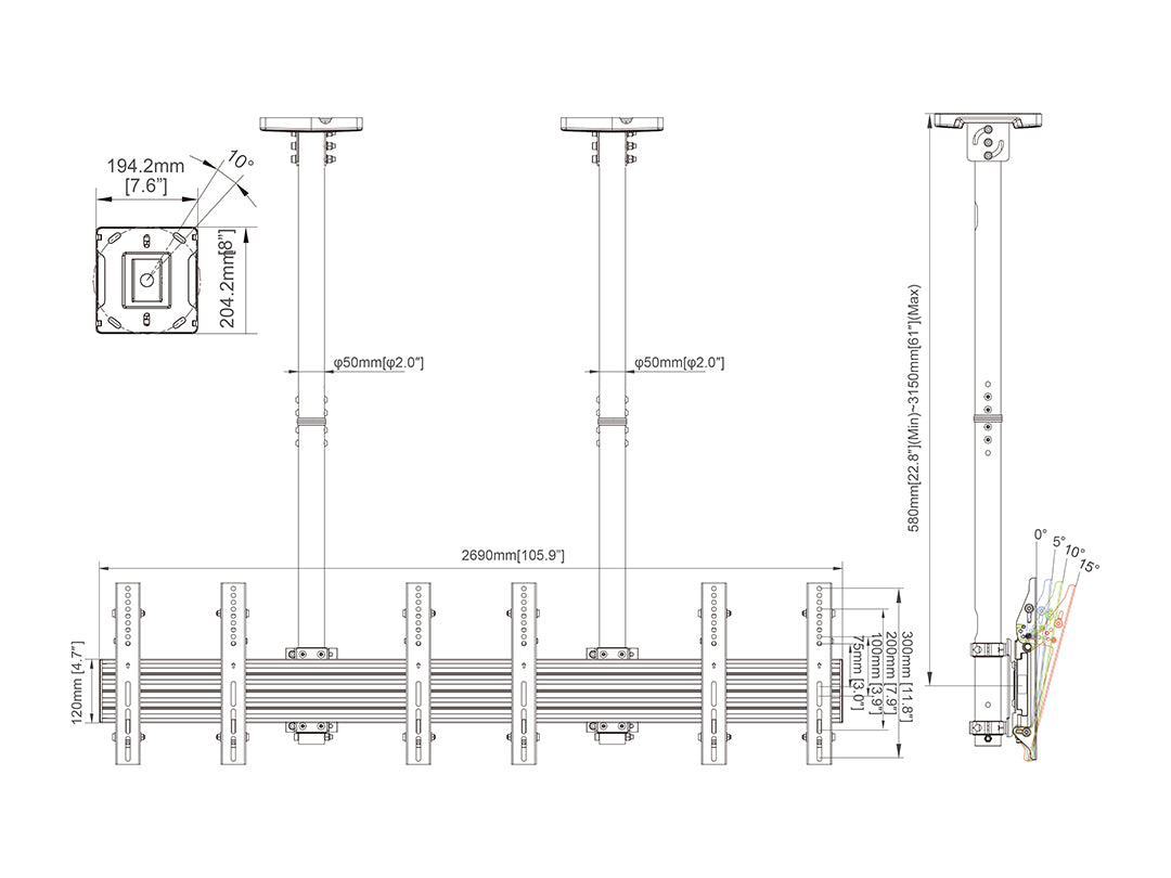 Multibrackets MBC3X1U Display Ceiling Mount Pro Ceiling Mount Bracket Multibrackets