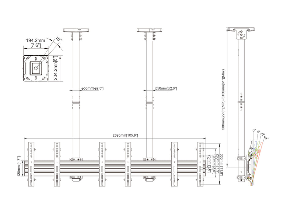 Multibrackets MBC3X1U Display Ceiling Mount Pro Ceiling Mount Bracket Multibrackets