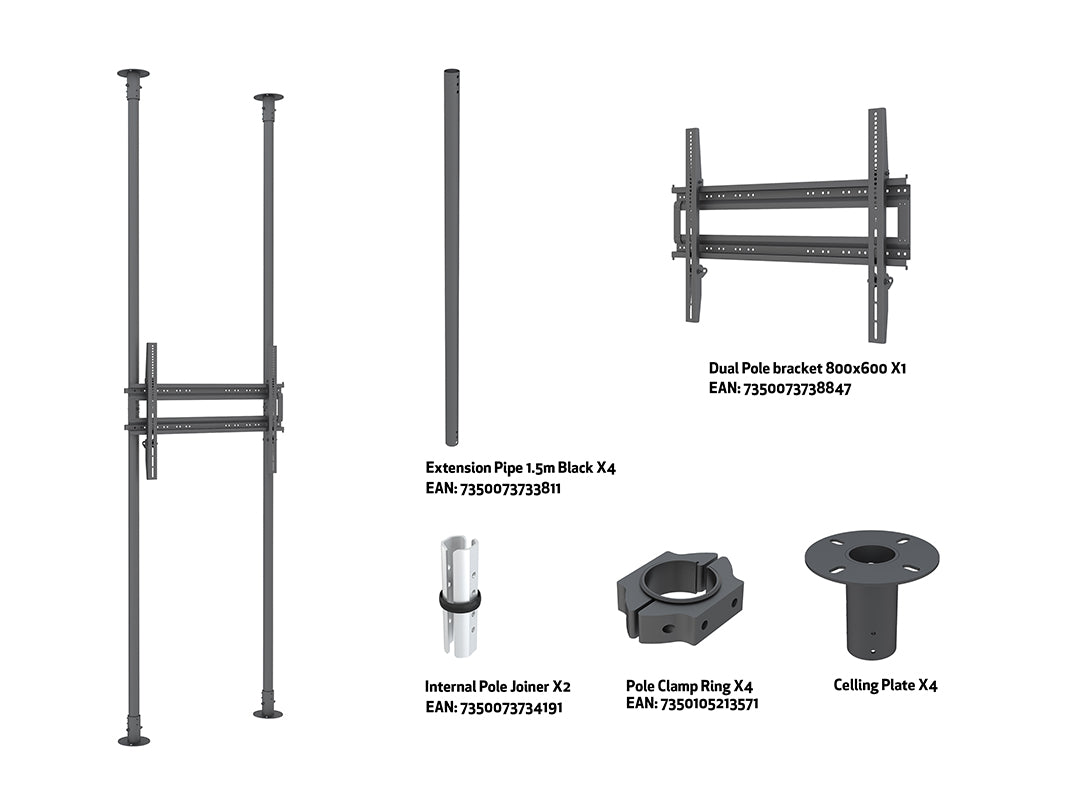 Multibrackets MBFC2P1UHD M Floor to Ceiling Mount Pro - Up to 65"-100" Screen Floor to Ceiling Display Mount Multibrackets