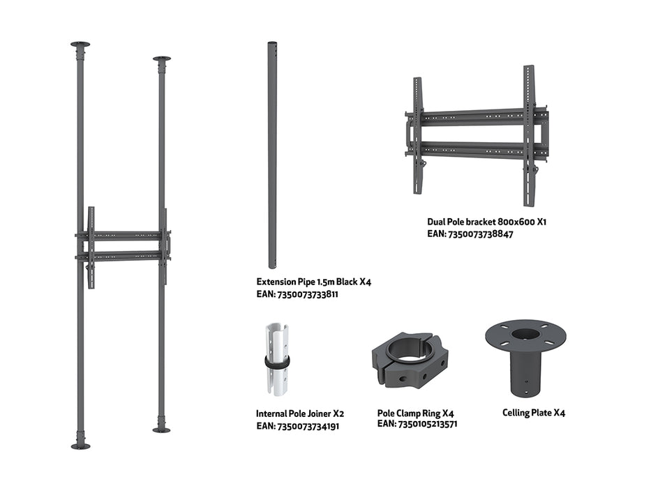 Multibrackets MBFC2P1UHD M Floor to Ceiling Mount Pro - Up to 65"-100" Screen