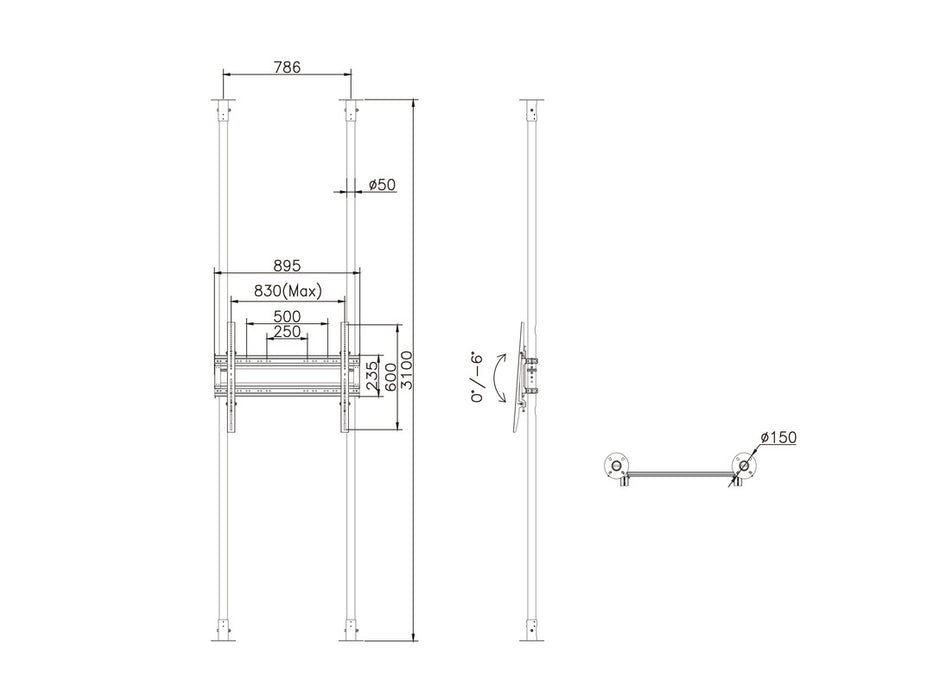 Multibrackets MBFC2P1UHD M Floor to Ceiling Mount Pro - Up to 65"-100" Screen