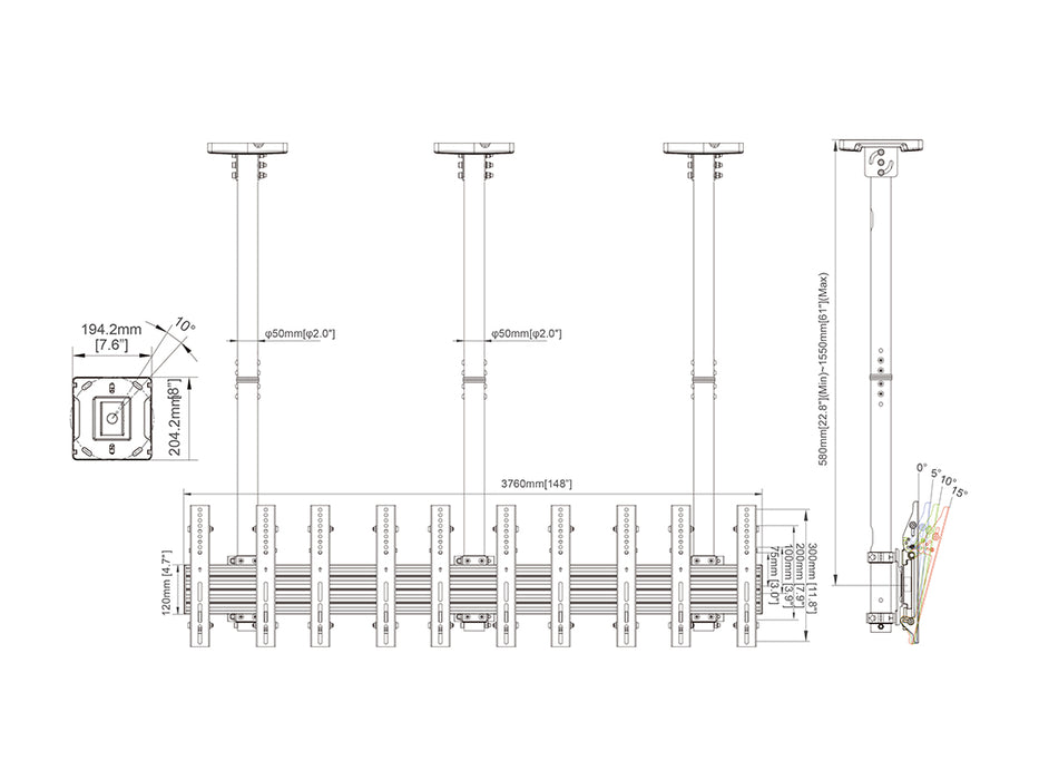 Multibrackets MBC5X1UP Display Ceilingmount Pro Ceiling Mount Bracket Multibrackets
