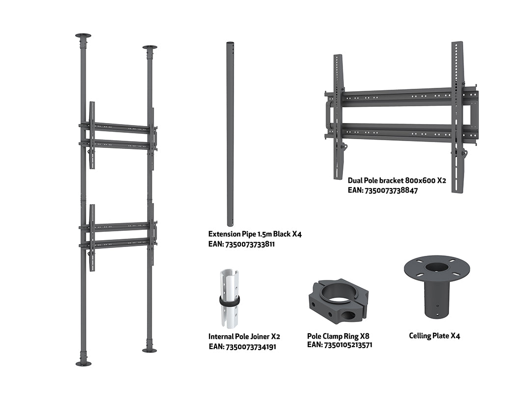 Multibrackets MBFC2P2UHD M Floor to Ceiling Mount Pro - Up to 65"-100" Screen Floor to Ceiling Display Mount Multibrackets
