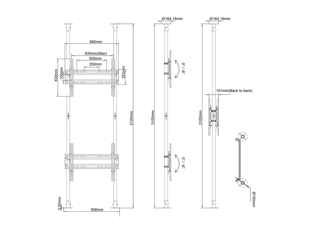 Multibrackets MBFC2P2UHD M Floor to Ceiling Mount Pro - Up to 65"-100" Screen Floor to Ceiling Display Mount Multibrackets