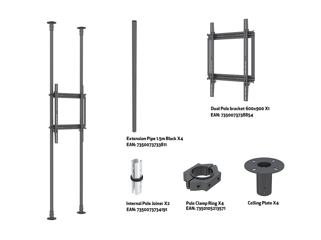 Multibrackets MBFC2P1UPHD M Floor to Ceiling Mount Pro - Up to 65"-100" Screen Floor to Ceiling Display Mount Multibrackets