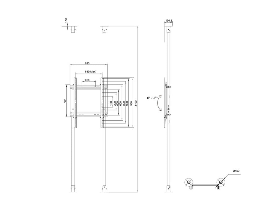 Multibrackets MBFC2P1UPHD M Floor to Ceiling Mount Pro - Up to 65"-100" Screen