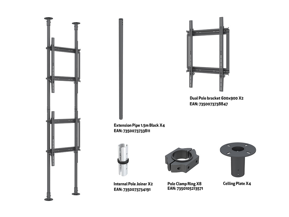 Multibrackets MBFC2P2UPHD M Floor to Ceiling Mount Pro - Up to 55"-75" Screen