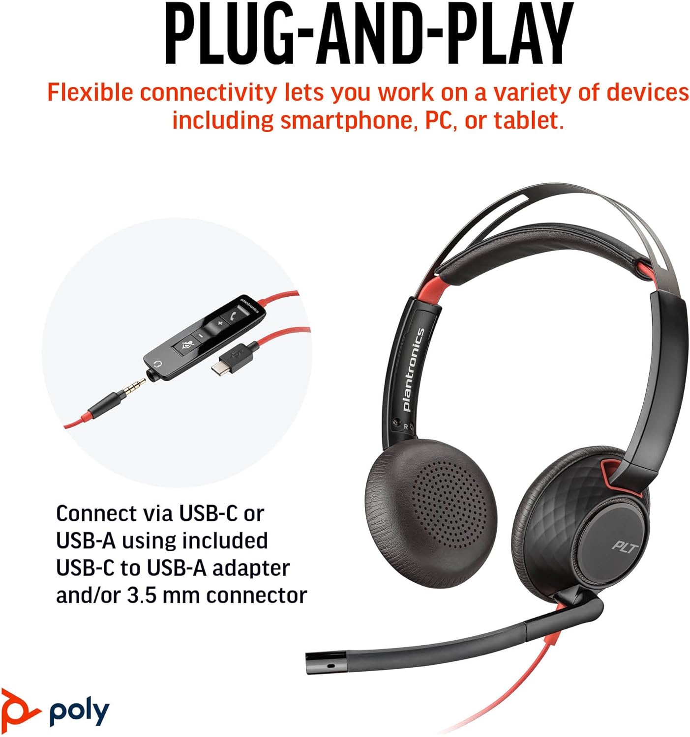 Poly Blackwire 5220 Wired Black Headset Headset Poly
