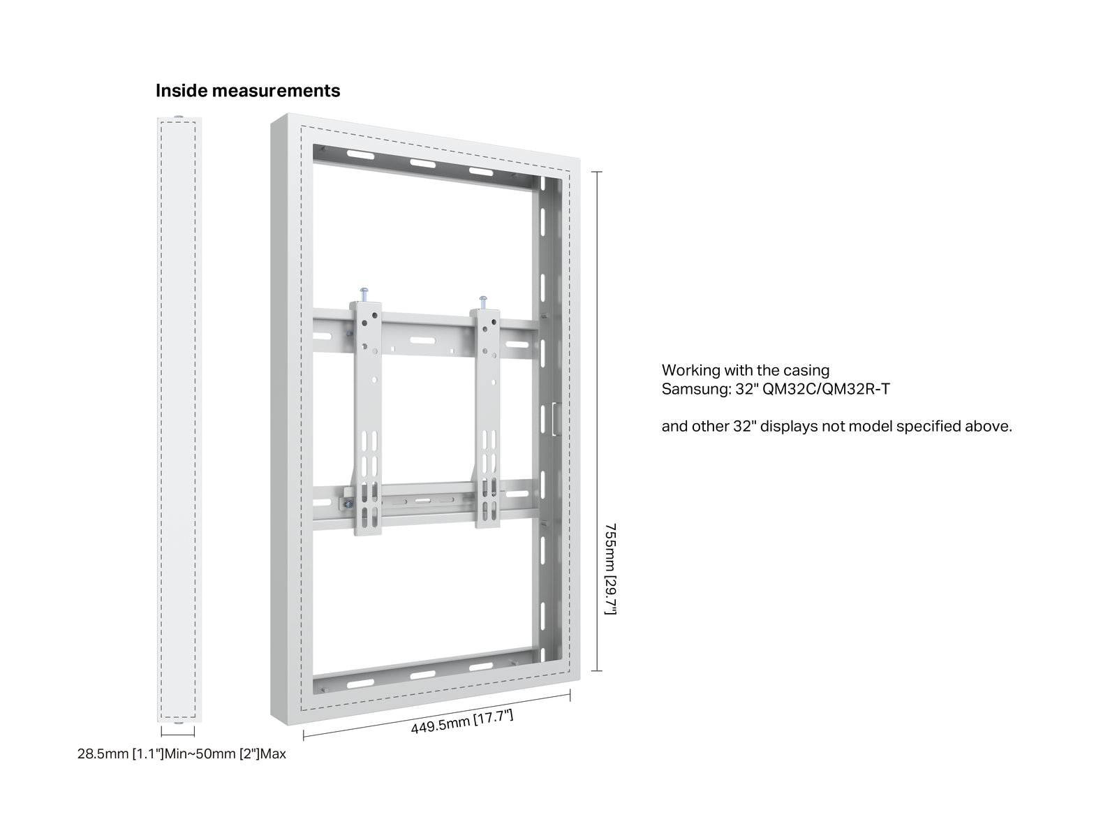 Multibrackets M Pro Series Enclosure 32" Wall Slim Small White Signage Display Enclosures Multibrackets