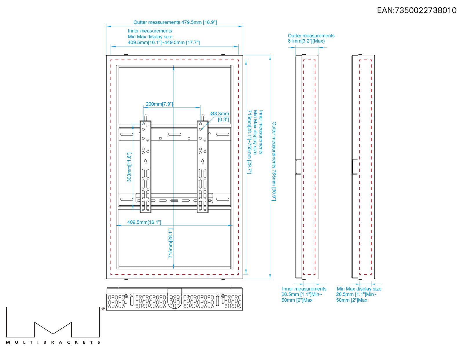 Multibrackets M Pro Series Enclosure 32" Wall Slim Small White Signage Display Enclosures Multibrackets