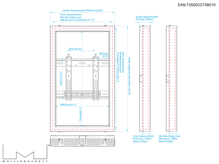 Multibrackets M Pro Series Enclosure 32" Wall Slim Small White Signage Display Enclosures Multibrackets