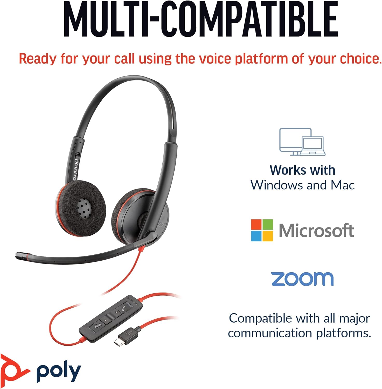 Poly Blackwire 3220 Wired Black Headset Headset Poly