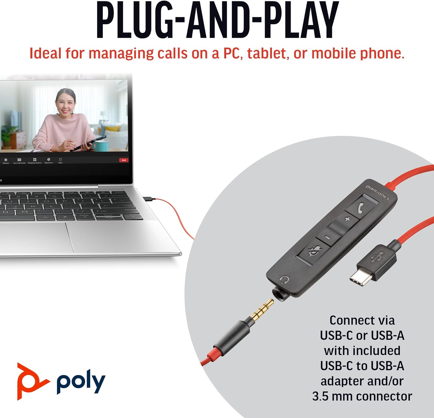 Poly Blackwire 3225 Wired Black Headset Headset Poly