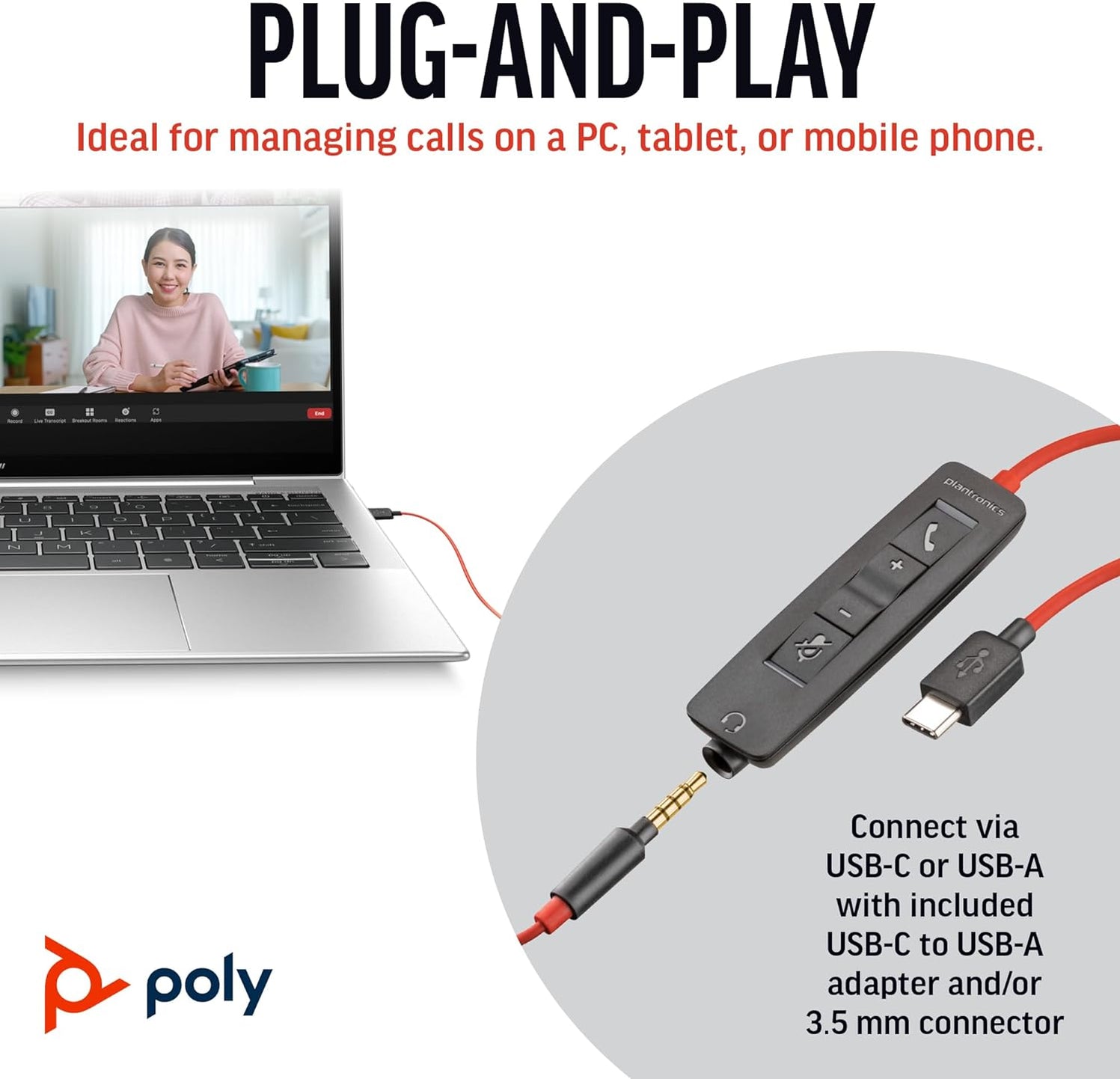 Poly Blackwire 3225 Wired Black Headset — Screen Moove