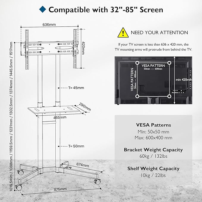 Moove 32" - 85" Double Pole Portable Display Trolley on Wheels Mobile Trolley Moove AVMounts