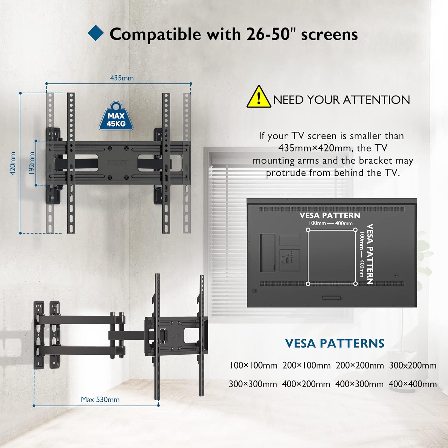 Moove 26"-50" Corner TV Wall Mount Bracket | SMBR2650WB Wall Mount Bracket Moove AVMounts