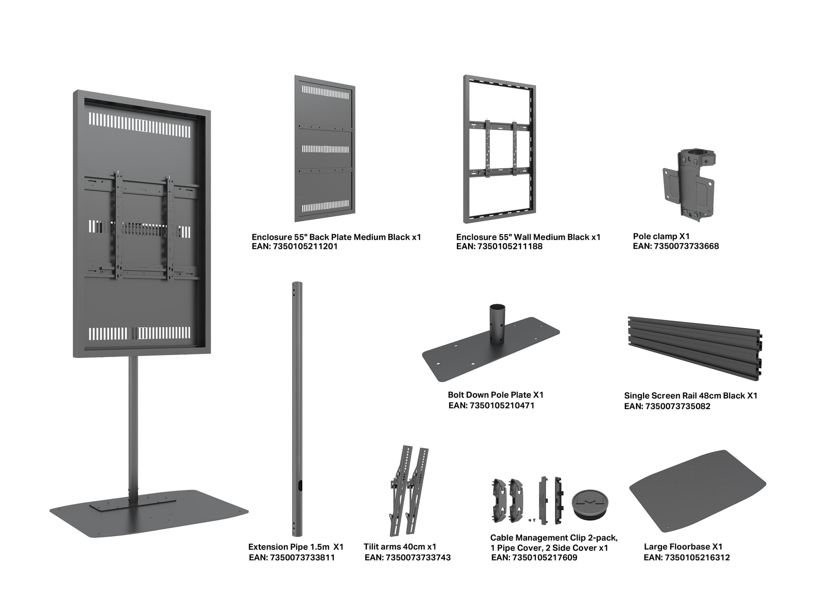 Multibrackets M Pro Series Enclosure 55" Single Pole Slim Floorbase Signage Display Enclosures Multibrackets