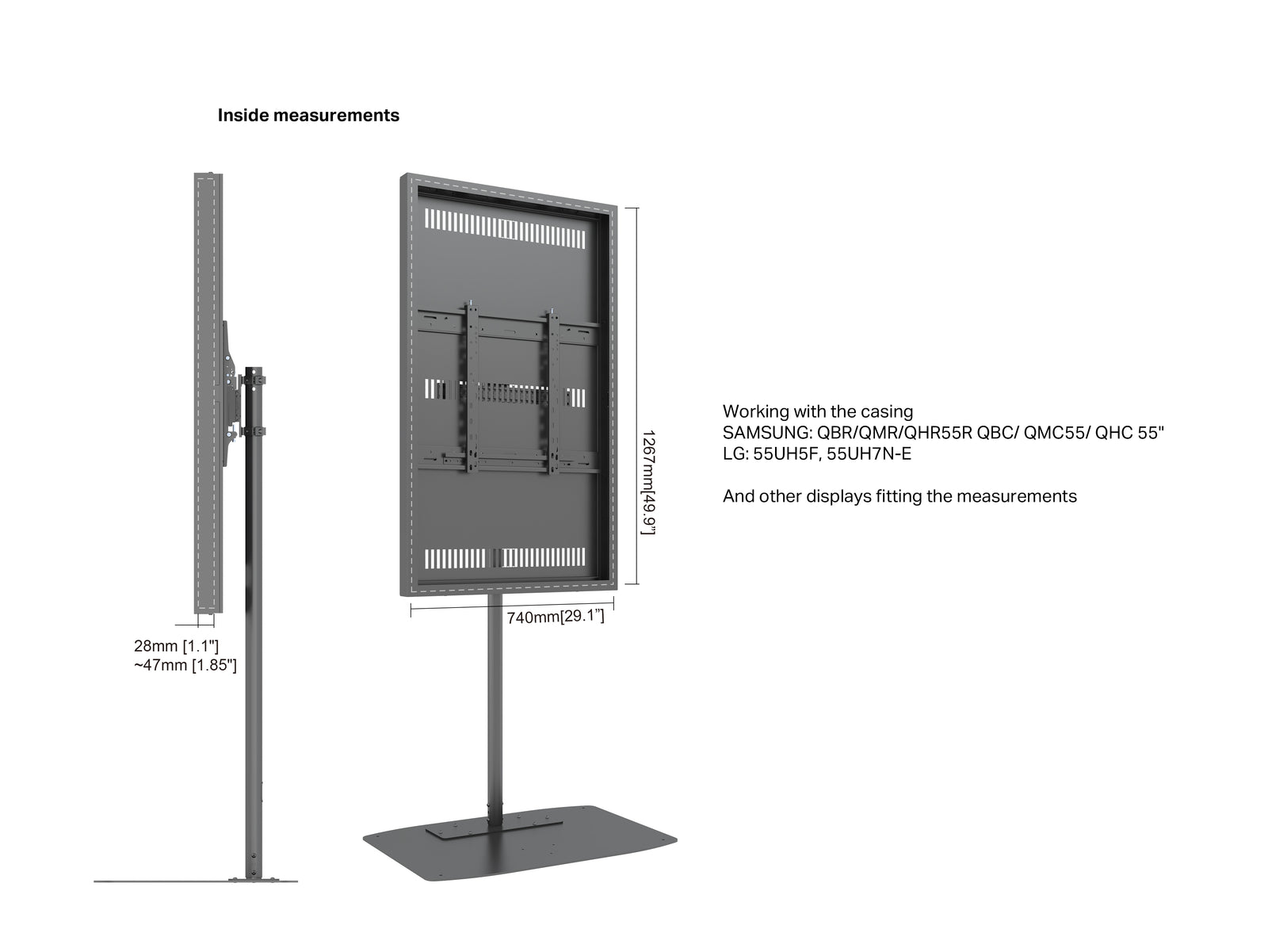 Multibrackets M Pro Series Enclosure 55" Single Pole Slim Floorbase Signage Display Enclosures Multibrackets