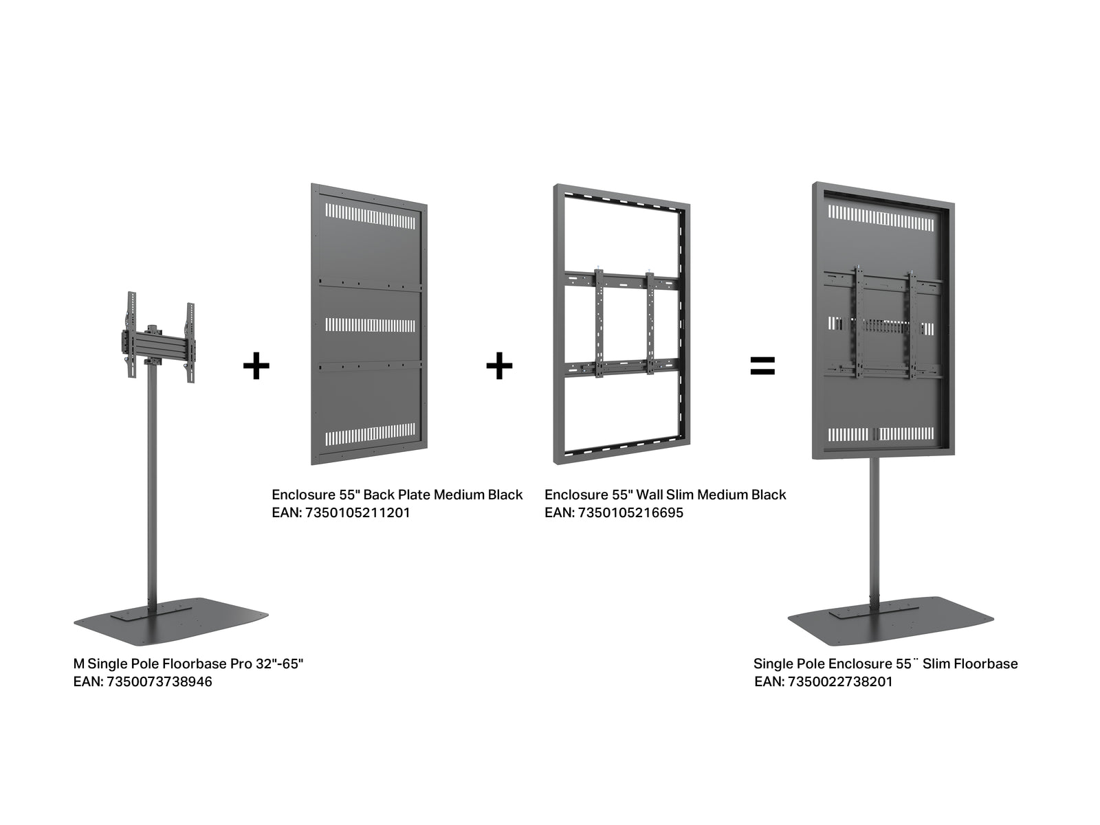 Multibrackets M Pro Series Enclosure 55" Single Pole Slim Floorbase Signage Display Enclosures Multibrackets