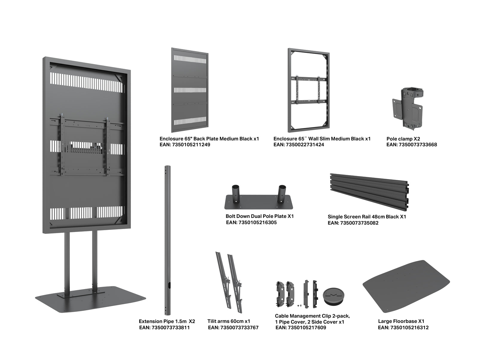 Multibrackets M Pro Series Enclosure 65" Dual Pole Slim Floorbase Signage Display Enclosures Multibrackets