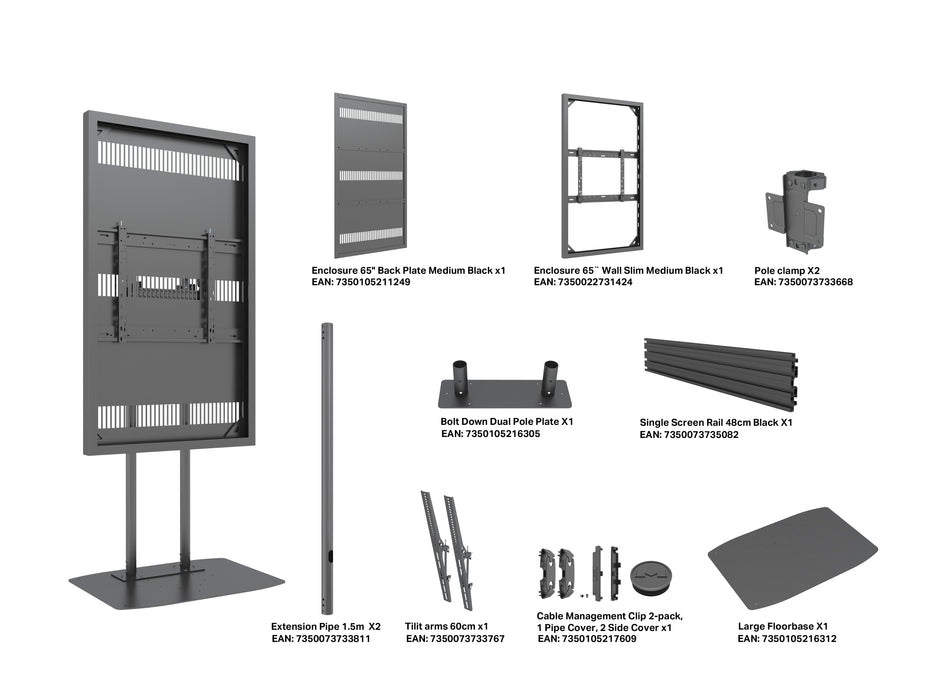 Multibrackets M Pro Series Enclosure 65" Dual Pole Slim Floorbase Signage Display Enclosures Multibrackets