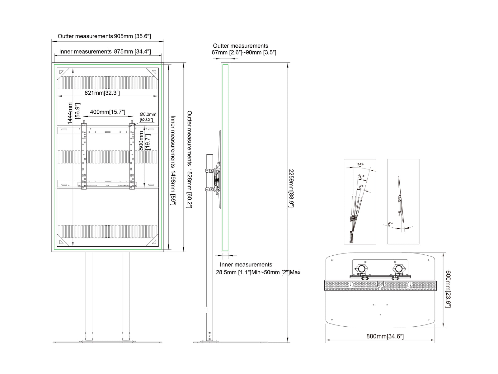 Multibrackets M Pro Series Enclosure 65" Dual Pole Slim Floorbase Signage Display Enclosures Multibrackets