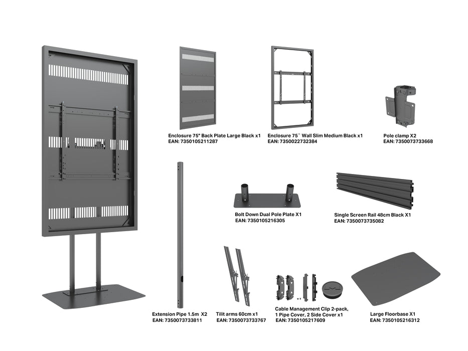 Multibrackets M Pro Series Enclosure 75" Dual Pole Slim Floorbase Signage Display Enclosures Multibrackets