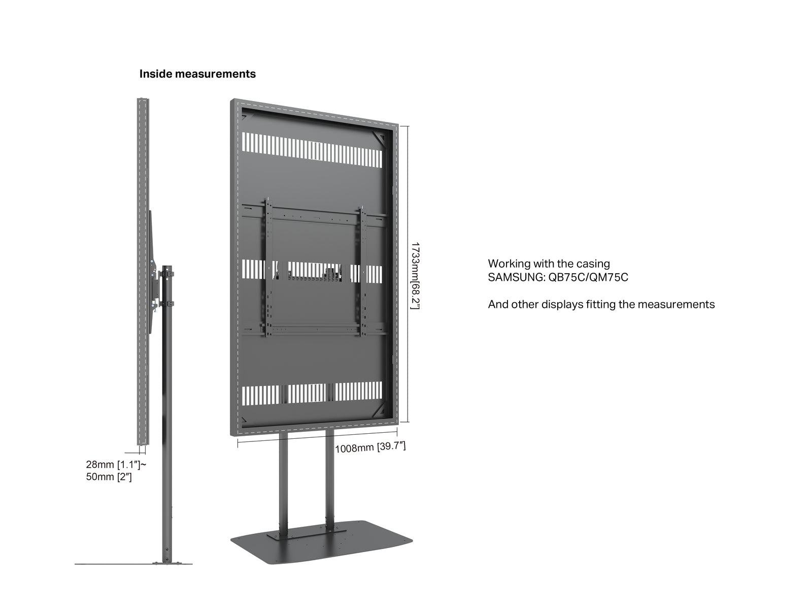 Multibrackets M Pro Series Enclosure 75" Dual Pole Slim Floorbase Signage Display Enclosures Multibrackets