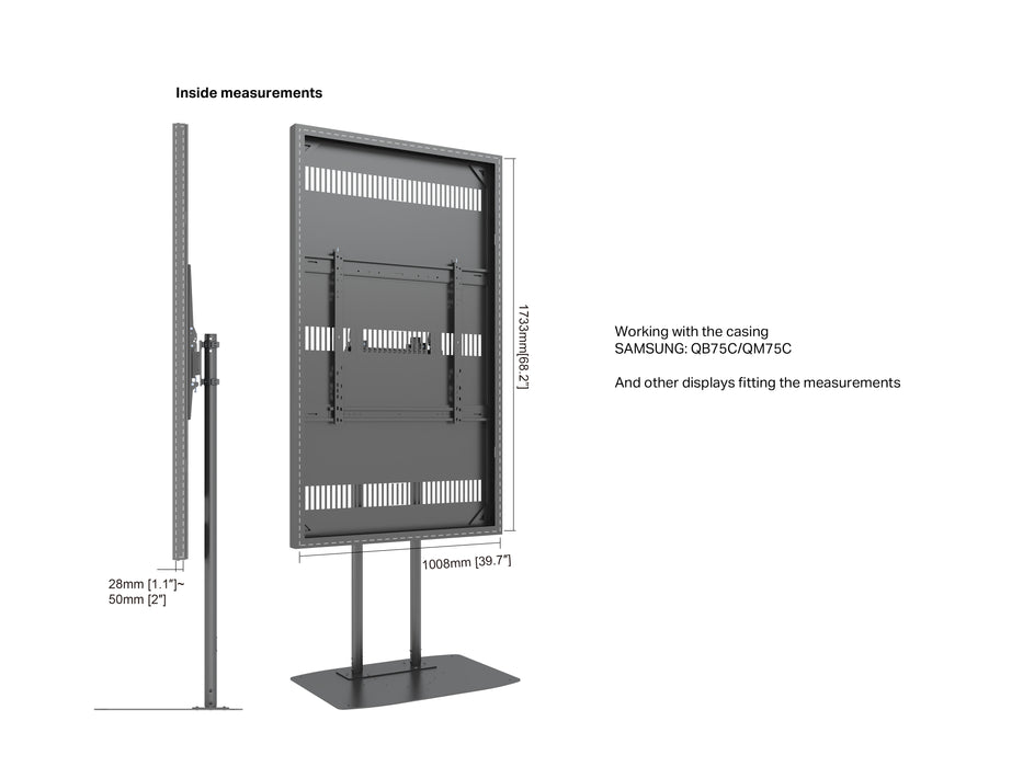 Multibrackets M Pro Series Enclosure 75" Dual Pole Slim Floorbase Signage Display Enclosures Multibrackets