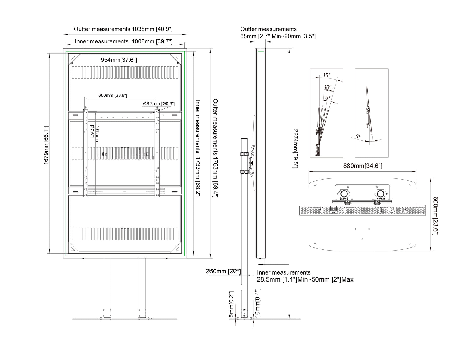 Multibrackets M Pro Series Enclosure 75" Dual Pole Slim Floorbase Signage Display Enclosures Multibrackets