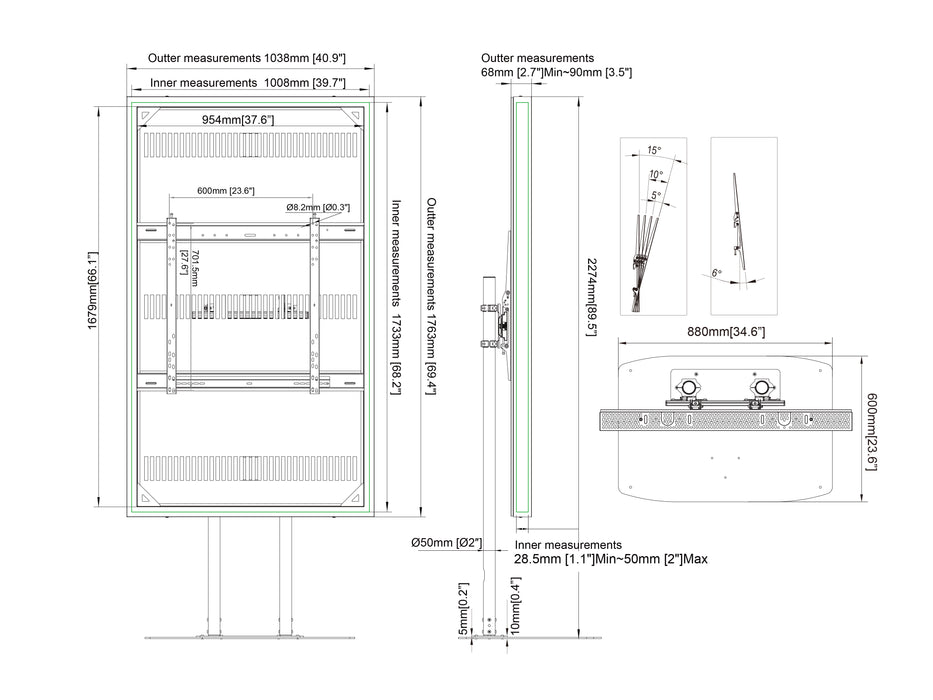 Multibrackets M Pro Series Enclosure 75" Dual Pole Slim Floorbase Signage Display Enclosures Multibrackets
