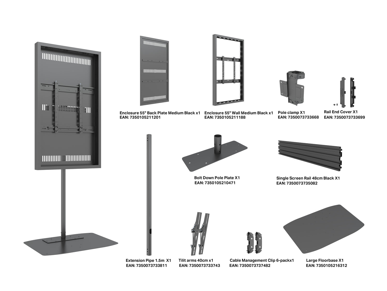 Multibrackets M Pro Series Enclosure 55" Single Pole Floorbase Signage Display Enclosures Multibrackets