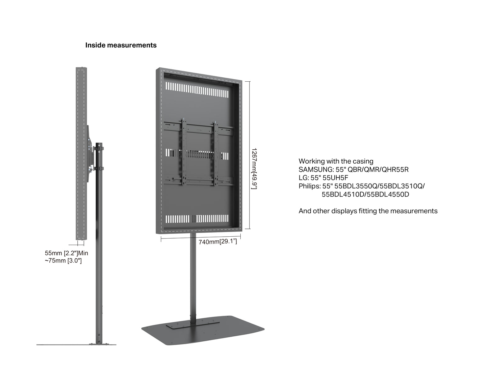 Multibrackets M Pro Series Enclosure 55" Single Pole Floorbase Signage Display Enclosures Multibrackets