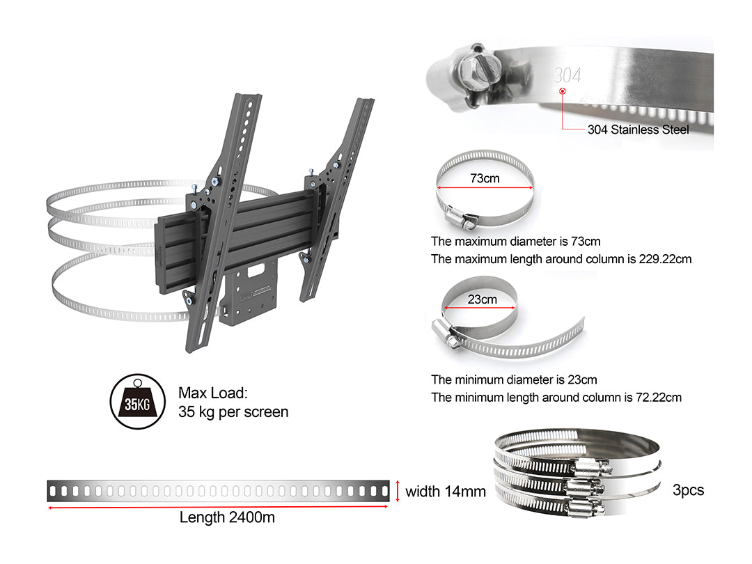 Multibrackets Pro Series M Wallmount Column - (32"-65") Wall Mount Bracket Multibrackets