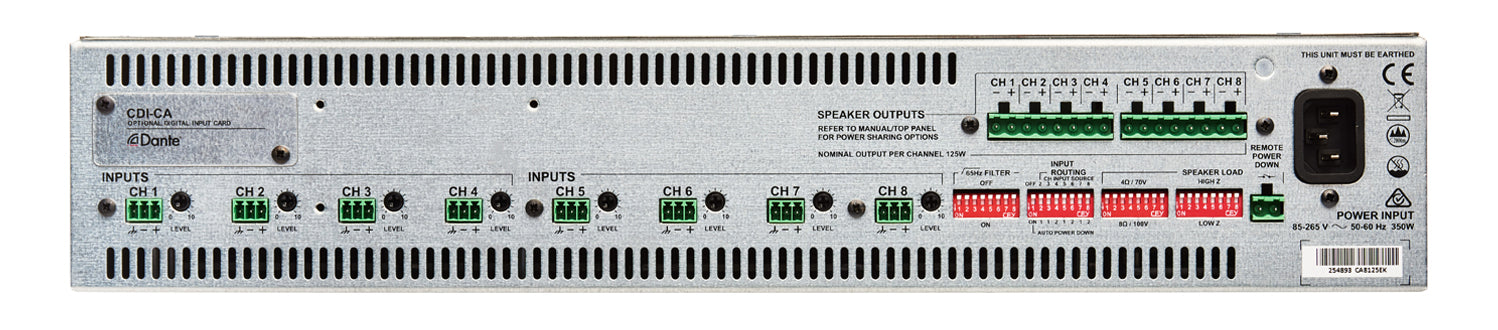 Cloud Electronics CA8125 8 Channel Amplifier 125w Per Output Channel Audio Amplifier Cloud Electronics